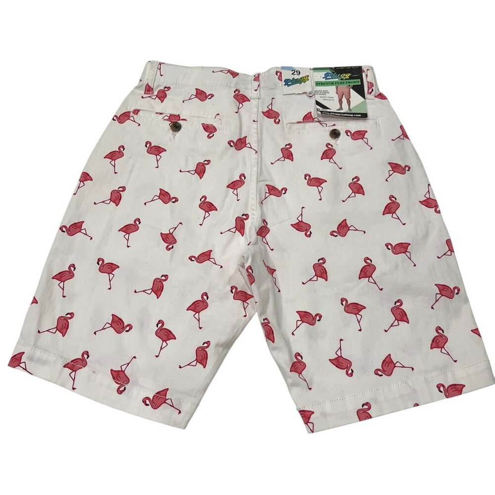 Plugg Stretch Flat Front Flamingo Shorts, NWT, White Pink, 29 - Picture 3 of 7